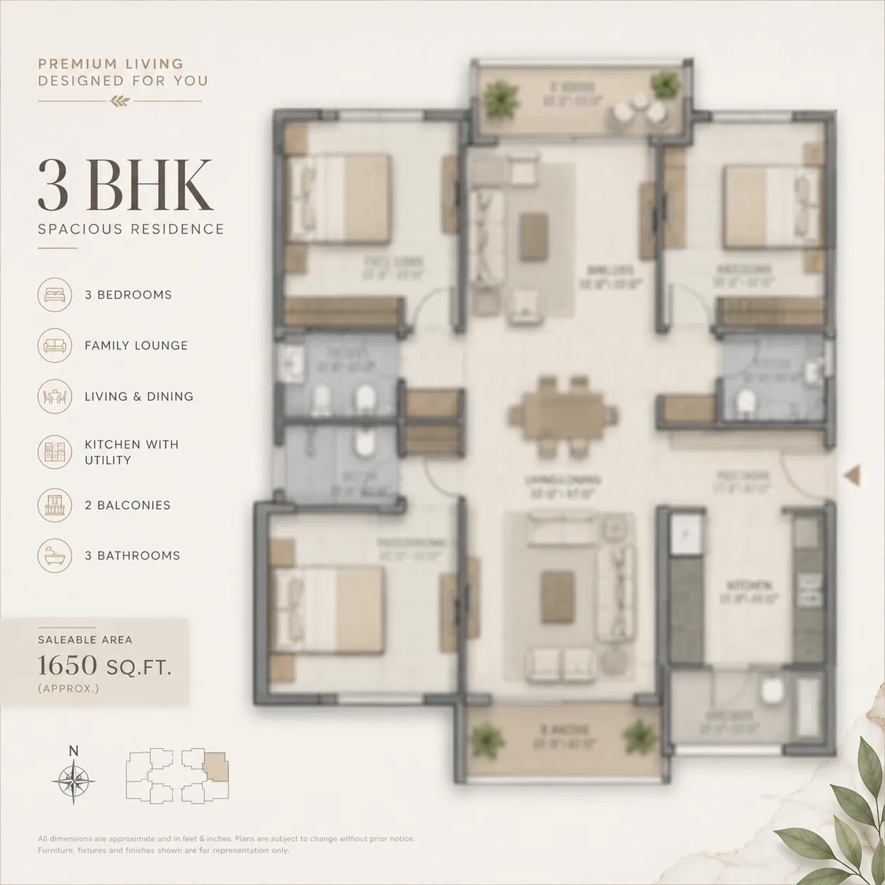 Nambiar Kanakapura Road 3 BHK floor plan